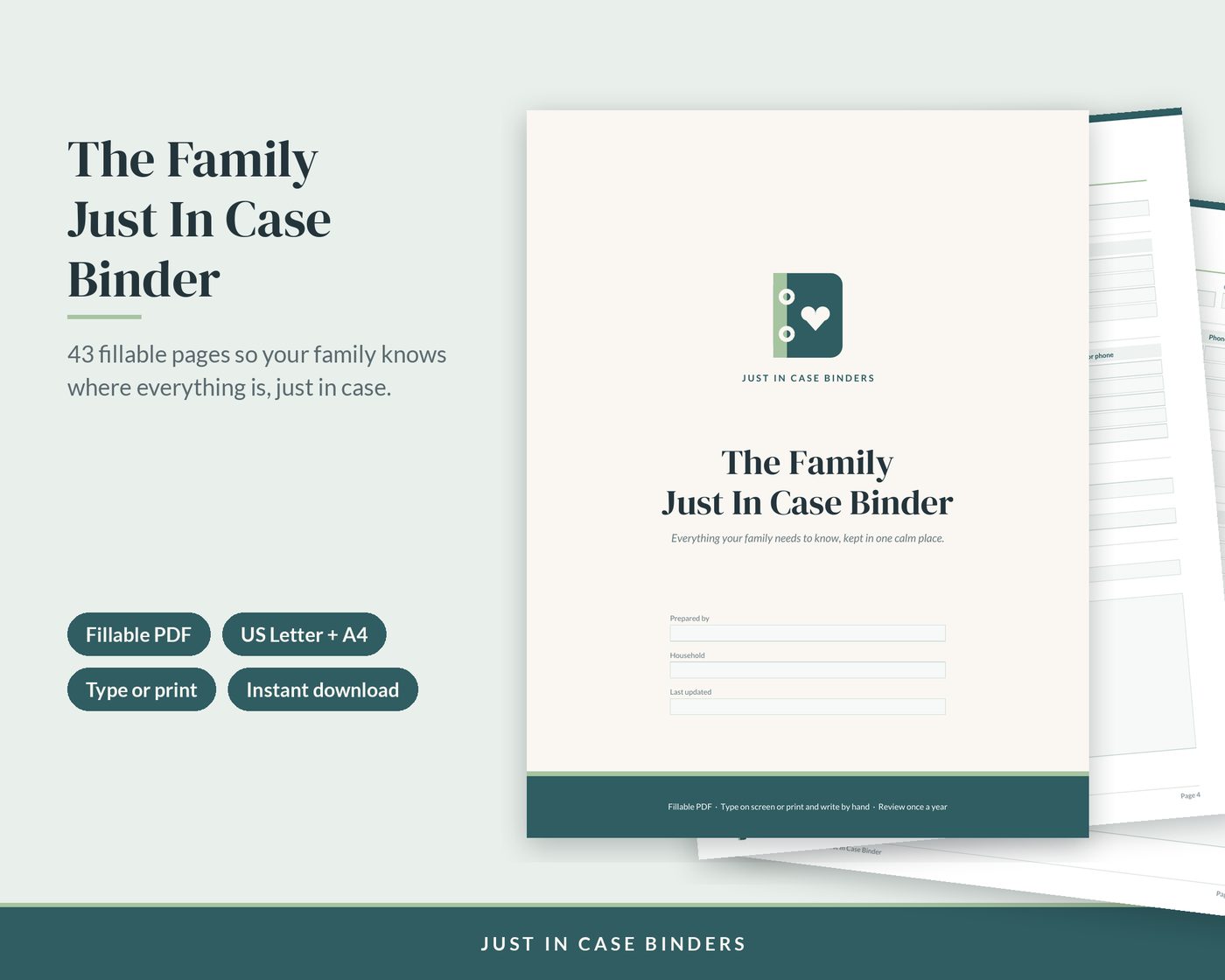 The Family Just In Case Binder cover with sample pages