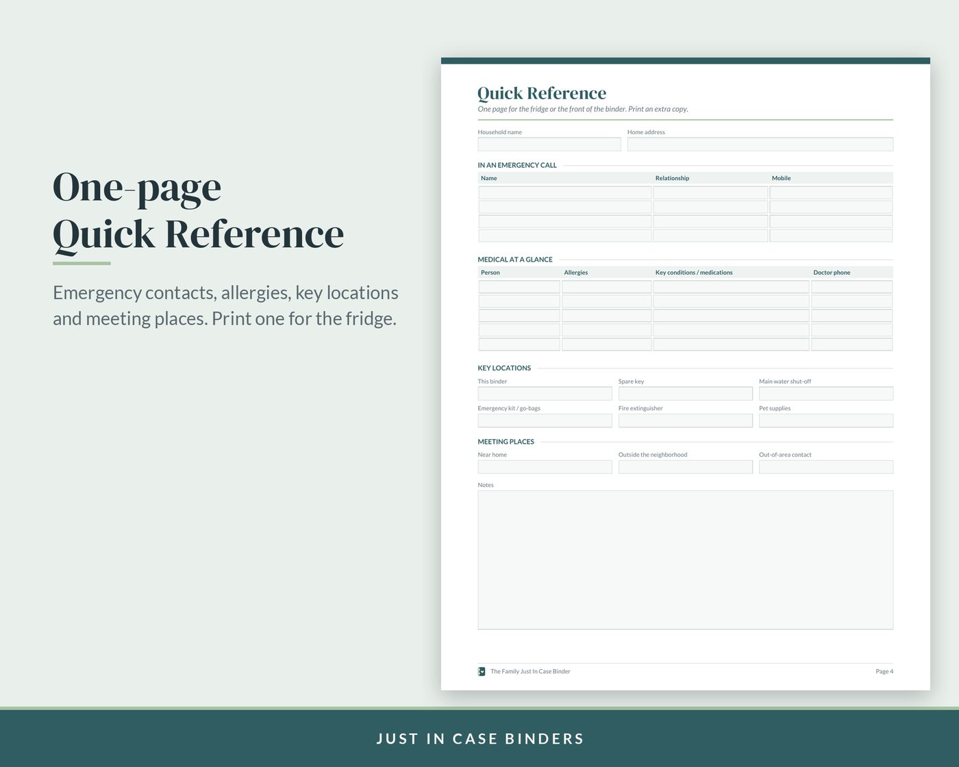 Quick reference page