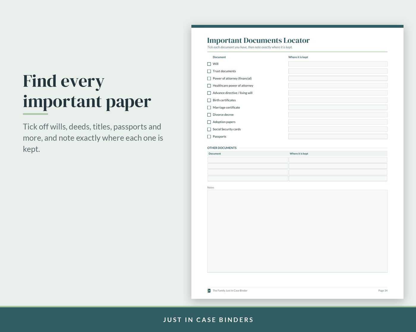 Important documents locator page